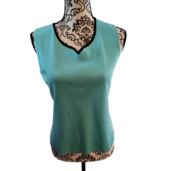 Ming Wang sz medium turquoise black cardigan with sz small shell - Picture 2 of 9